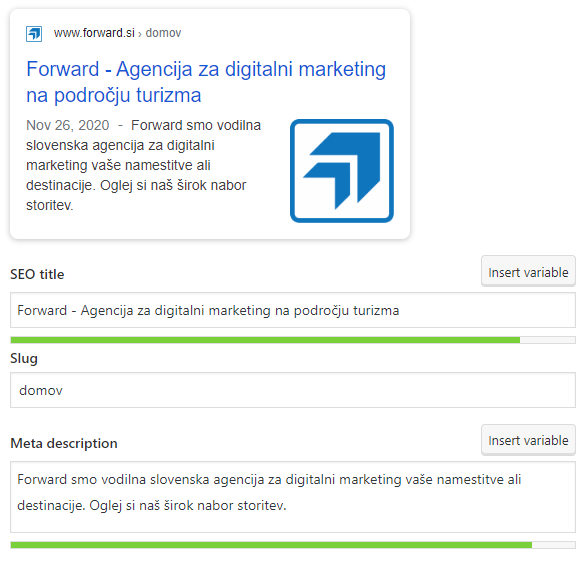Urejanje META podatkov z vtičnikom Yoast SEO na spletni strani narejeni z WordPress-om.